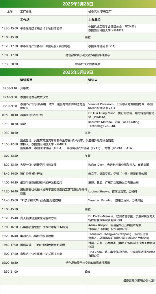 5月泰國壓鑄行業(yè)峰會(huì)前瞻：一睹頂級(jí)專家陣容風(fēng)采